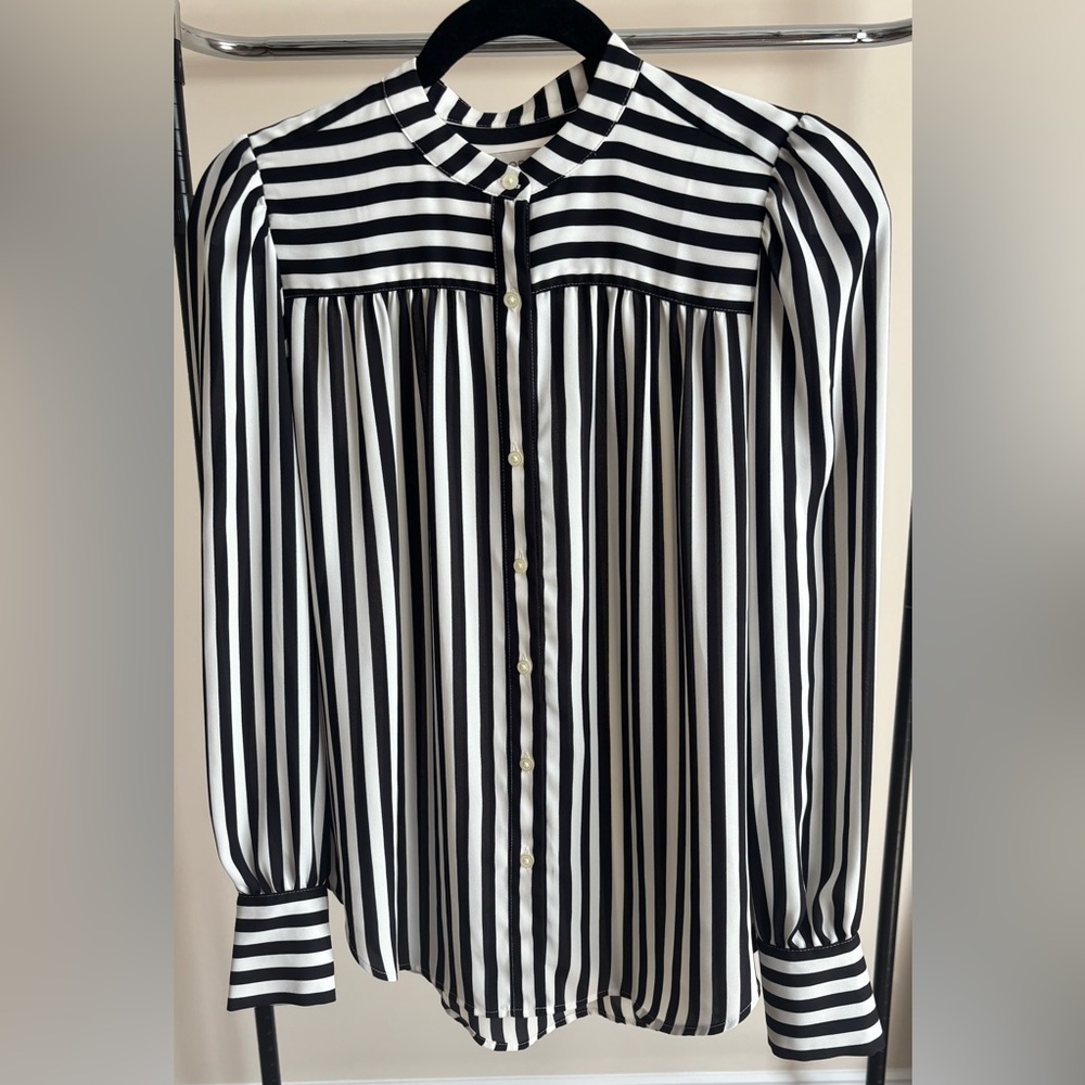 Ann Taylor Black and White Striped Button-Down Blouse - Size XS